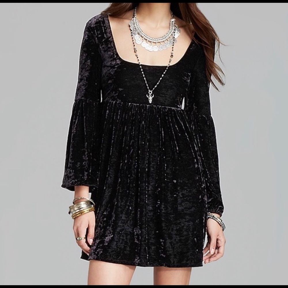 Free people black velvet baby doll dress
